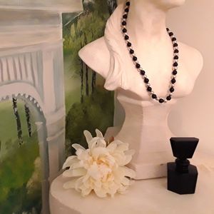 VTG.925 SOLID STERLING ONYX & SILVER BEAD NECKLACE